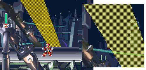 Mega Man X4 on the Saturn showinq quasi transparency with a mesh