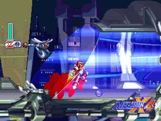 Mega Man X4 showing transparent effect in a tube enclosure