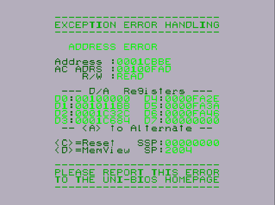 The UniBios's exception handler kicking in